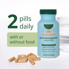Semaine Peri/Menopause Essentials capsules close-up highlighting plant-based formula