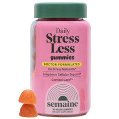 Semaine Stress Less Gummy bottle on desk for daily mood support