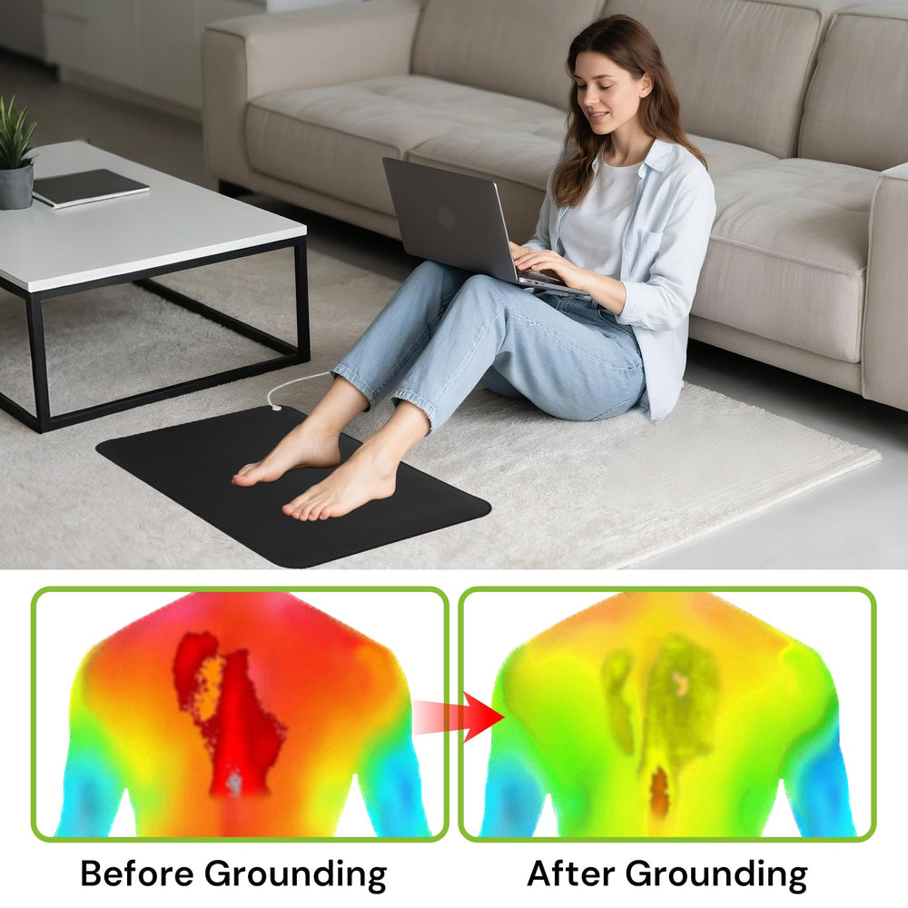 Senedy Health grounding mat during yoga session with bare feet.
