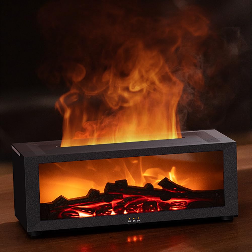 SENMUL essential oil diffuser in fireplace black front view for cozy ambiance