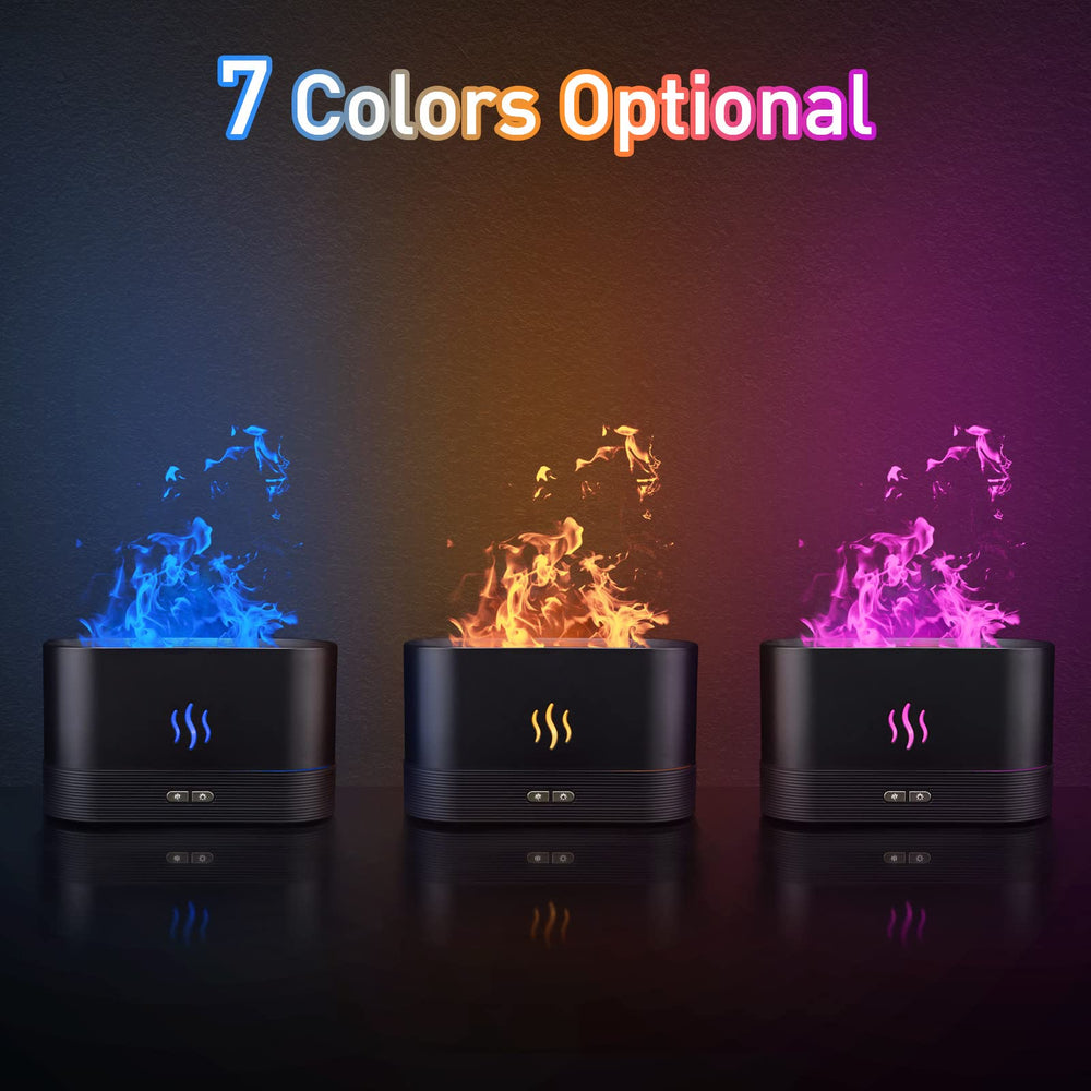 SENMUL LED flame diffuser close-up showing color transitions for mood lighting.