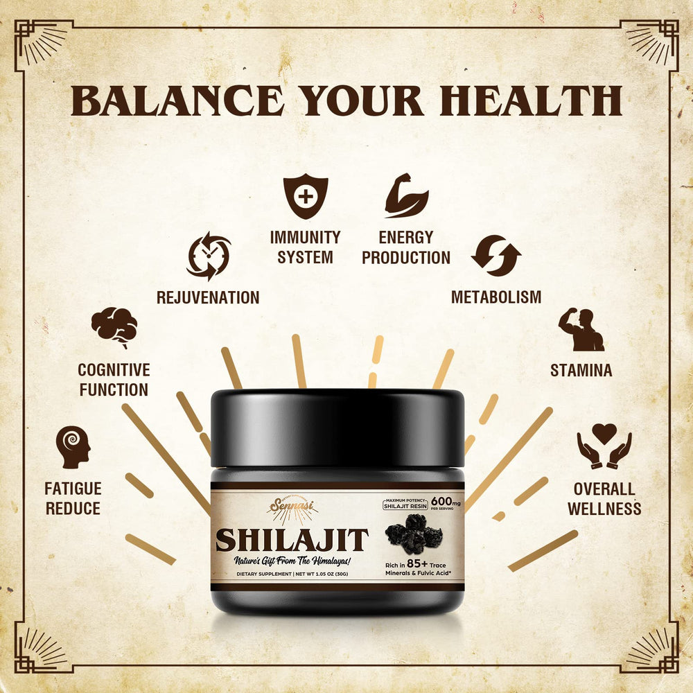 Sennasi Shilajit Resin with 85 minerals and fulvic acid for mineral absorption