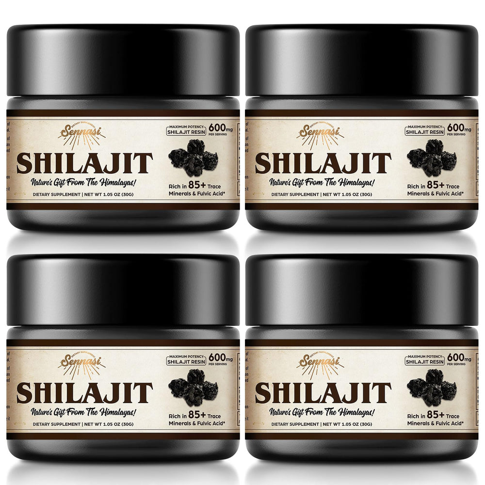 Sennasi Shilajit resin bottle 600mg for daily energy support.