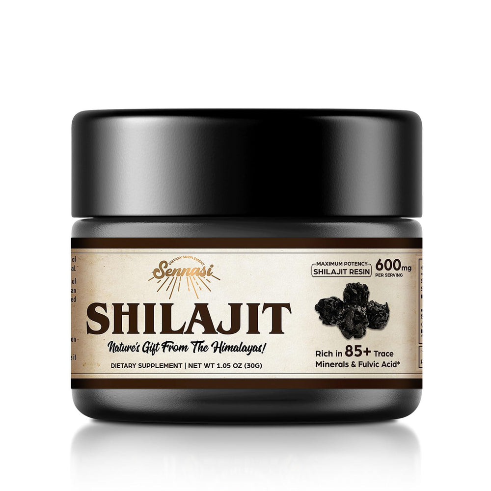 Sennasi Shilajit Resin bottle showcases pure Himalayan extract for daily energy support