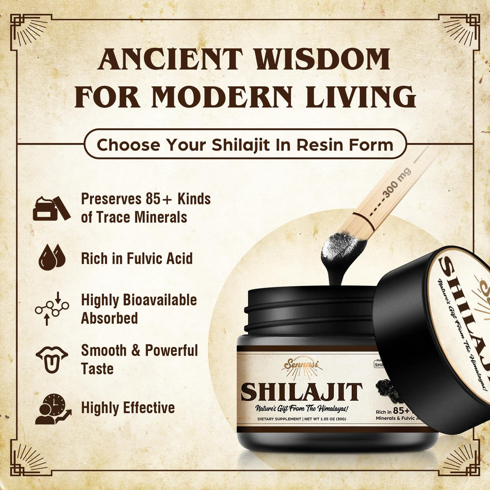 Sennasi Shilajit resin close-up reveals amber texture and mineral richness