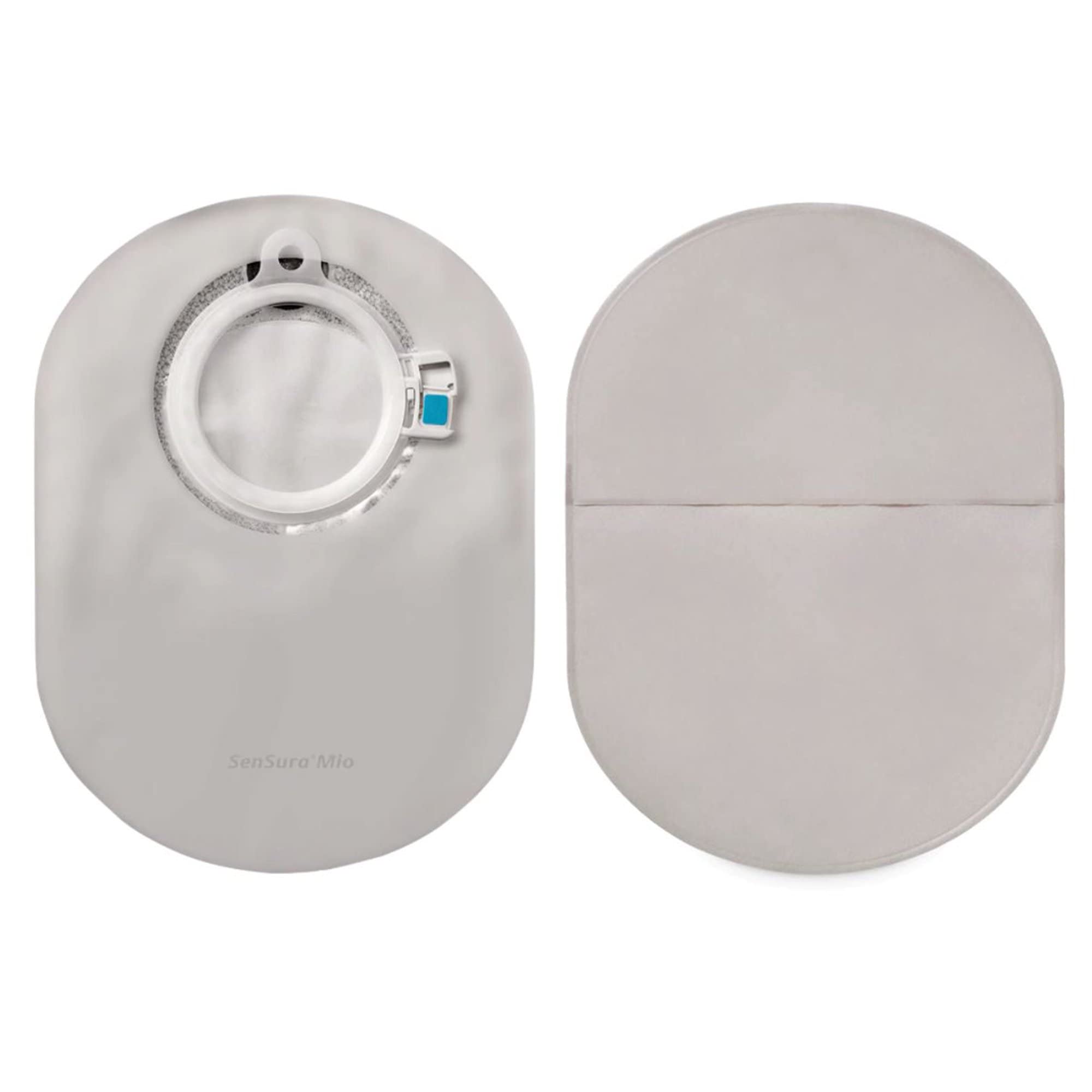 SenSura Mio filtered ostomy pouch for 50 mm stoma with flat end, discreet design.