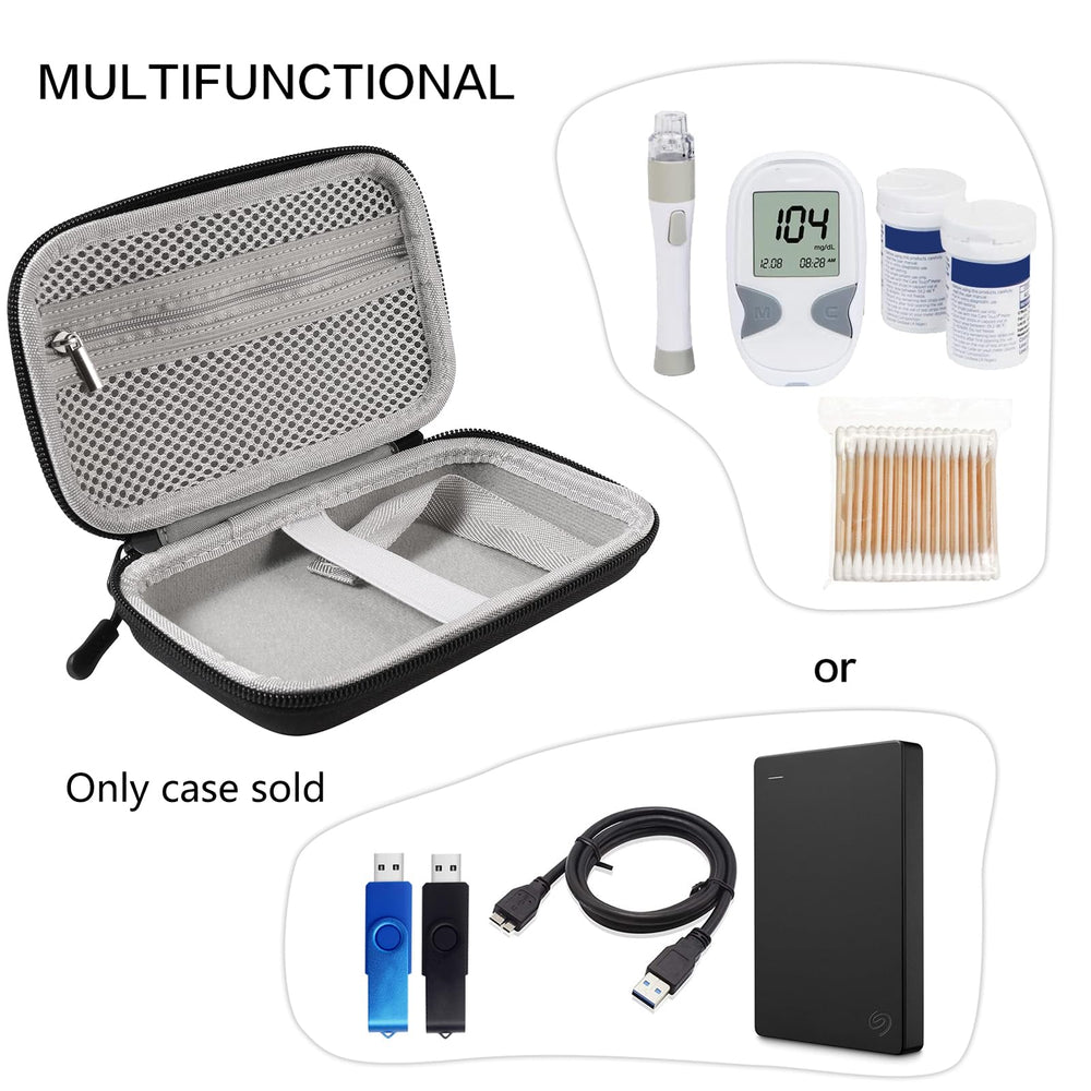 Seqoiyia case interior pockets organize test strips and lancets securely.