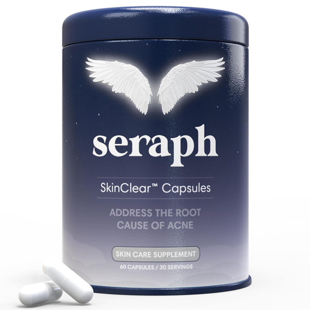 Seraph acne supplement bottle for daily skin support.