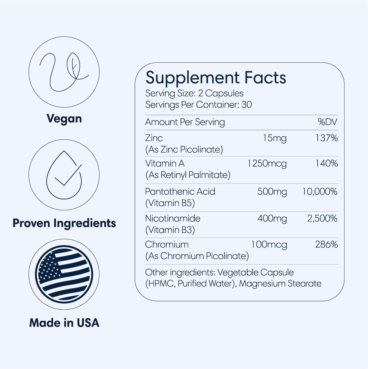 Seraph label notes zinc and vitamin A for skin health.