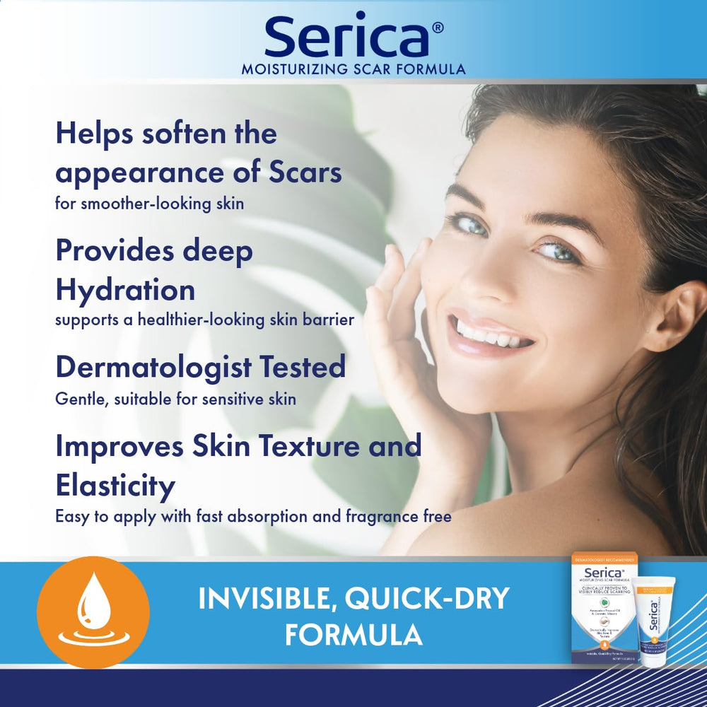 Serica Scar Gel being applied on skin for smooth, non-greasy feel.