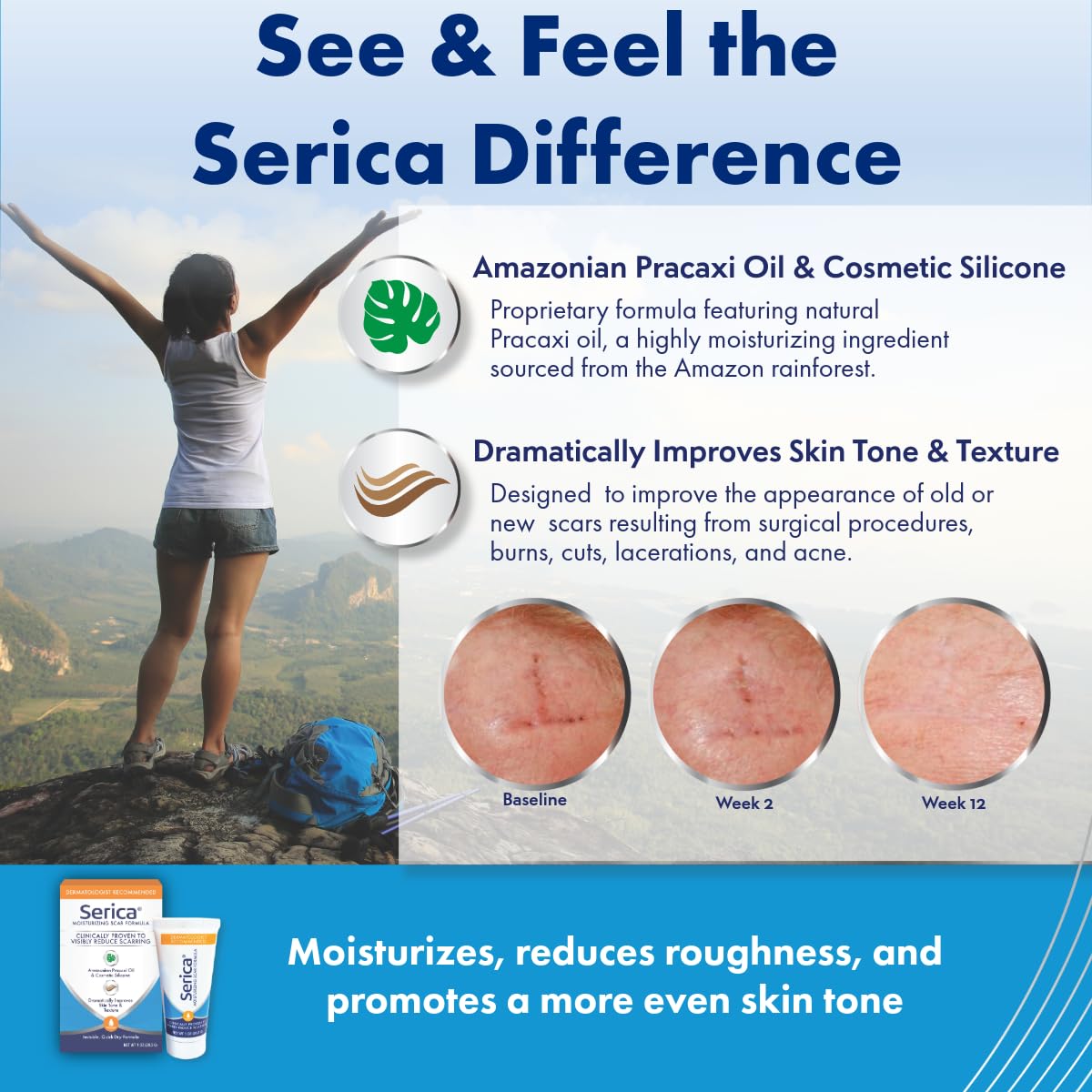 Serica Scar Gel dries clear for discreet daytime use.