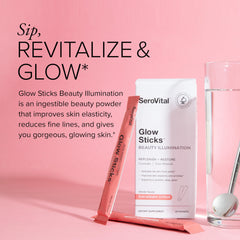 Serovital Glow Sticks in a glass with citrus for refreshing skin hydration