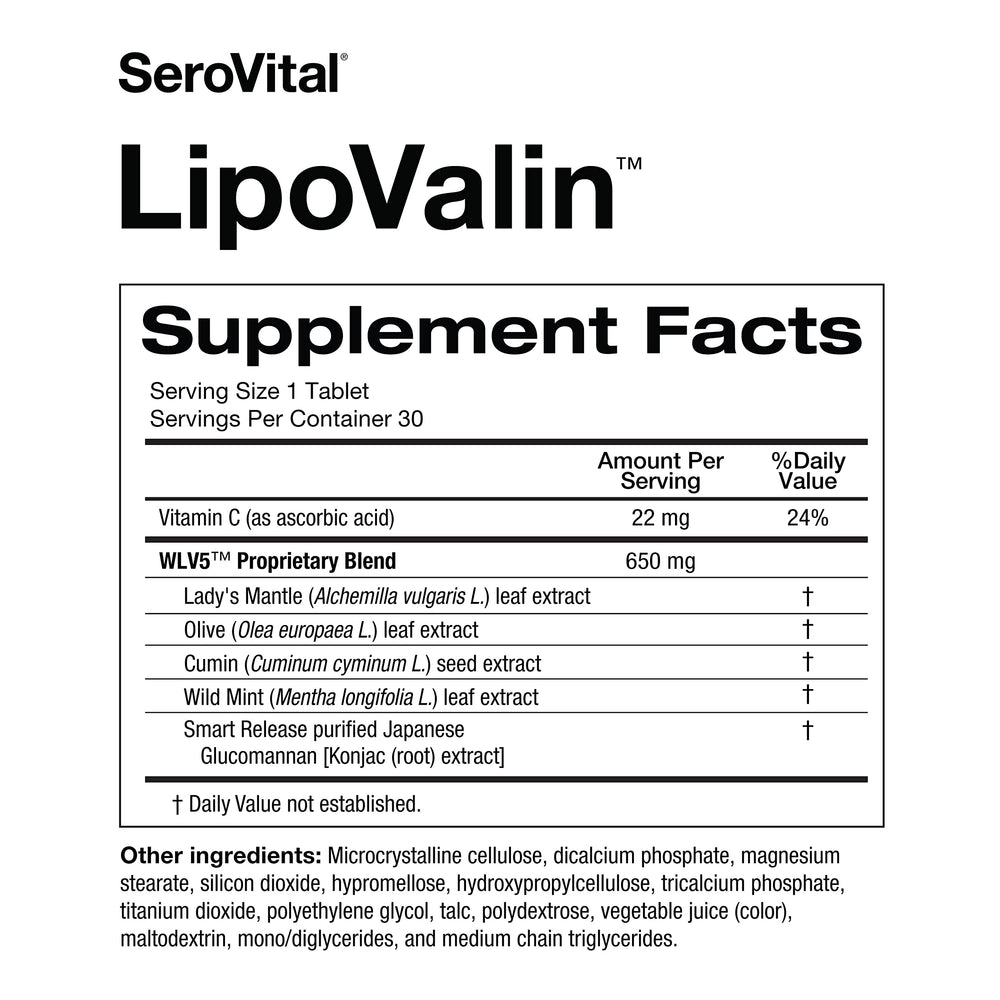 Glass of water beside Serovital LipoValin bottle before a meal