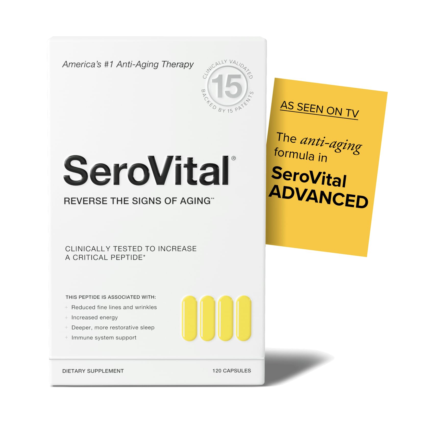 Serovital Renewal Complex bottle showcasing daily energy support and restful sleep potential.