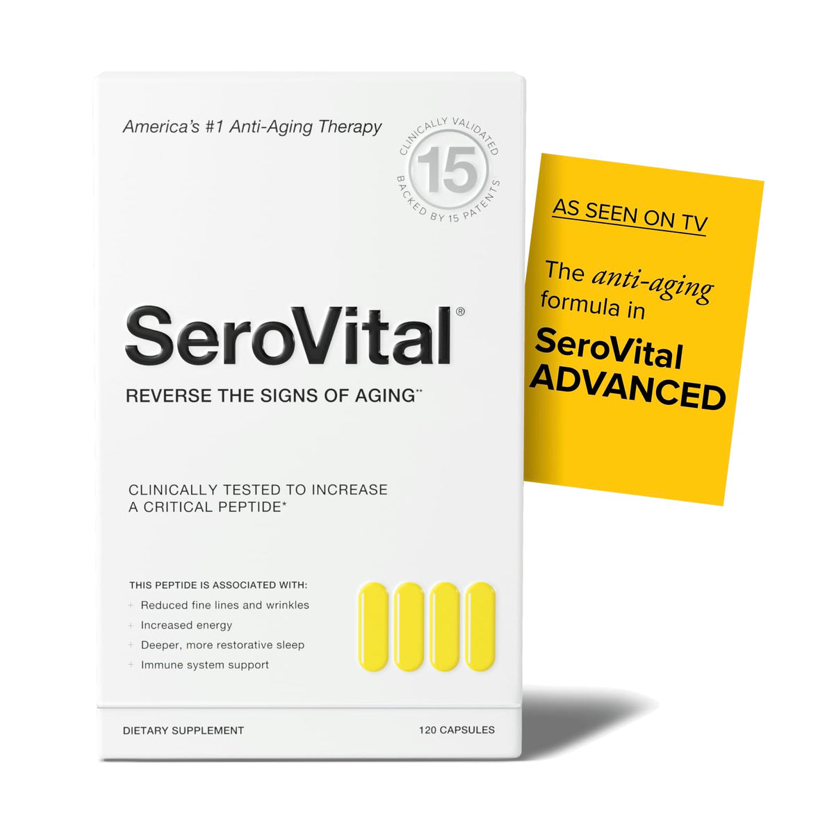 Serovital Renewal Complex bottle showcasing daily energy support and restful sleep potential.