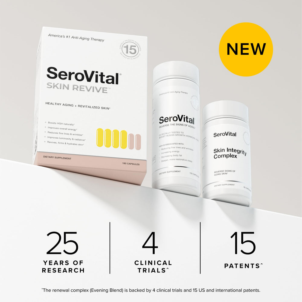 Serovital Skin Revive day-night collection display for around-the-clock care.