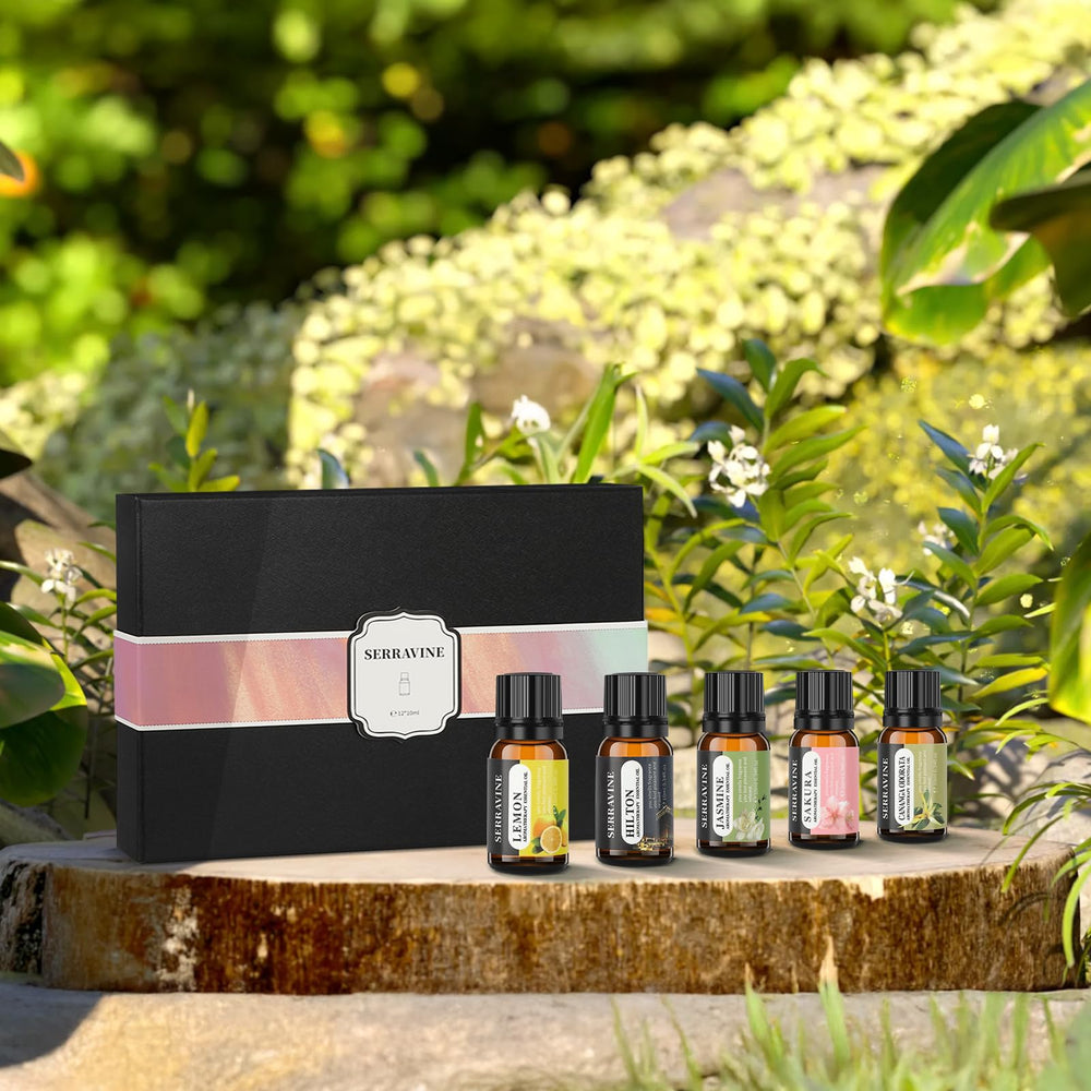 Serravine lemon oil bottle brightening fragrance in diffusers.