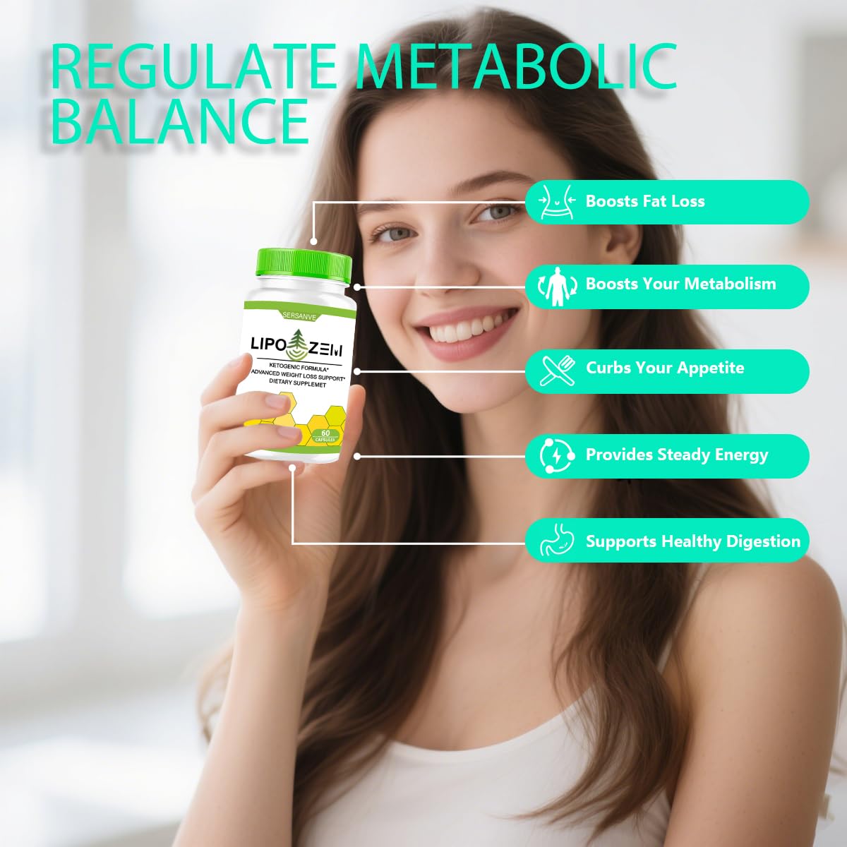 SERSANVE Lipo-zemn capsules close-up highlighting natural, gluten-free ingredients.