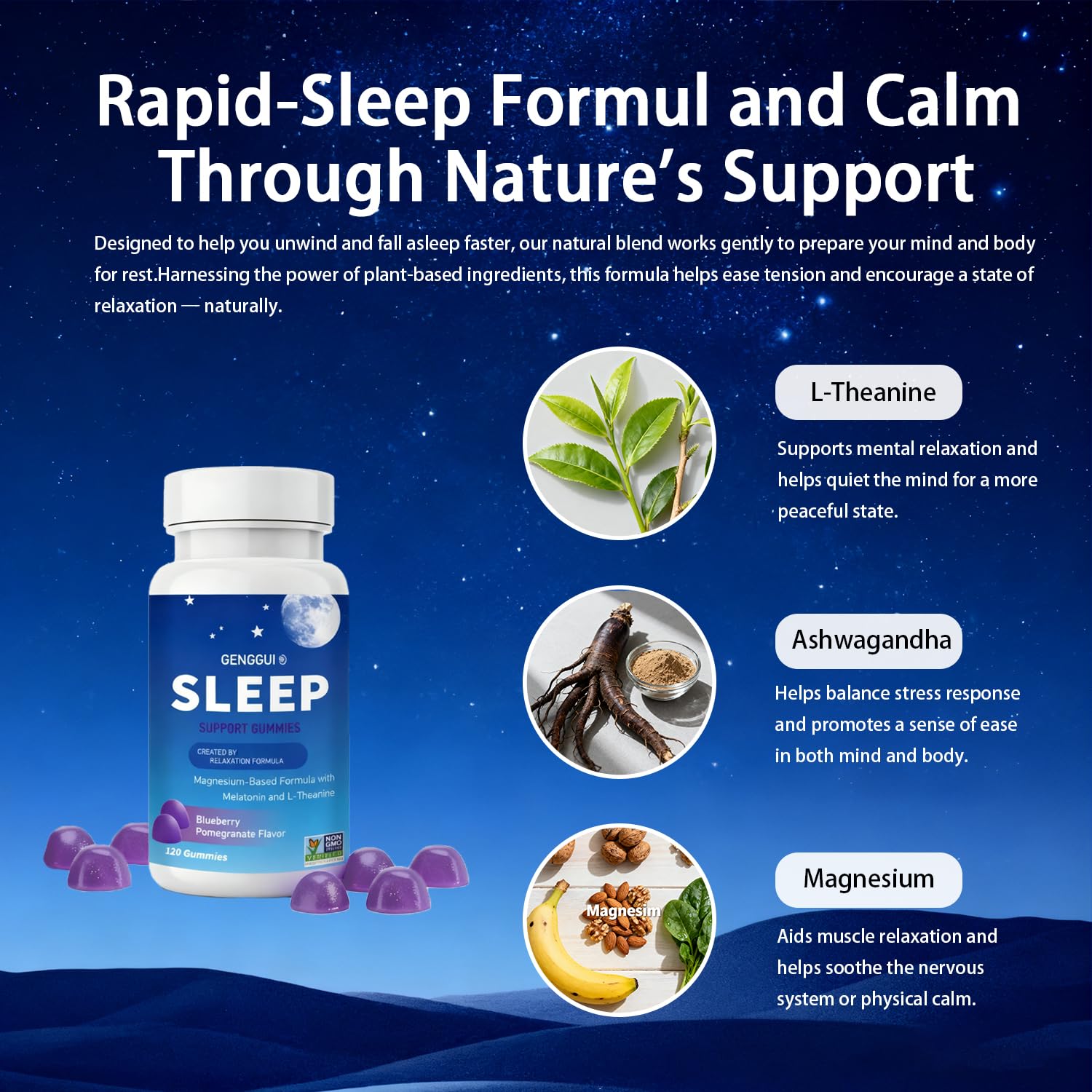SERSANVE Sleep Gummies blueberry-pomegranate flavor promotes a calming bedtime routine.