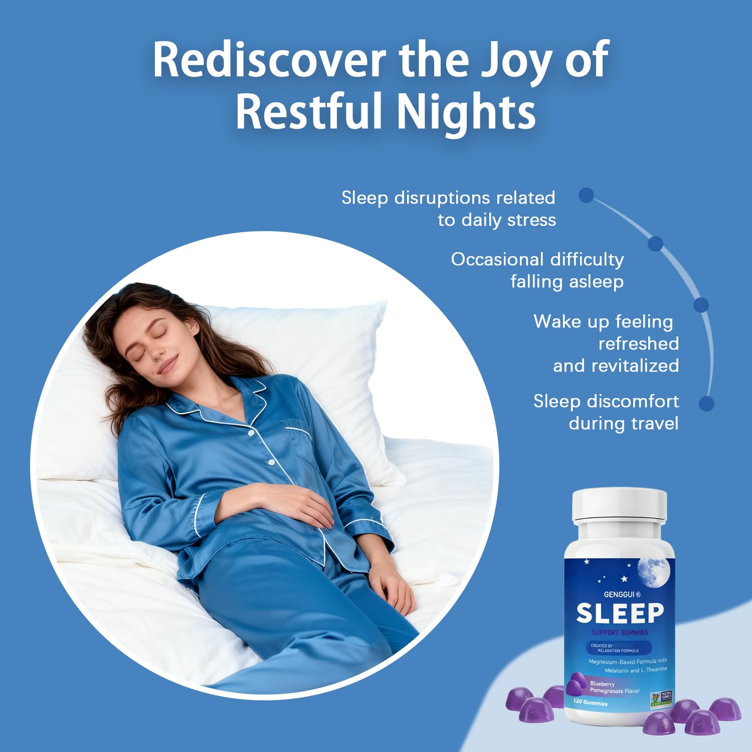 SERSANVE Sleep Gummies vegan-gluten-free badge signals inclusive wellness.