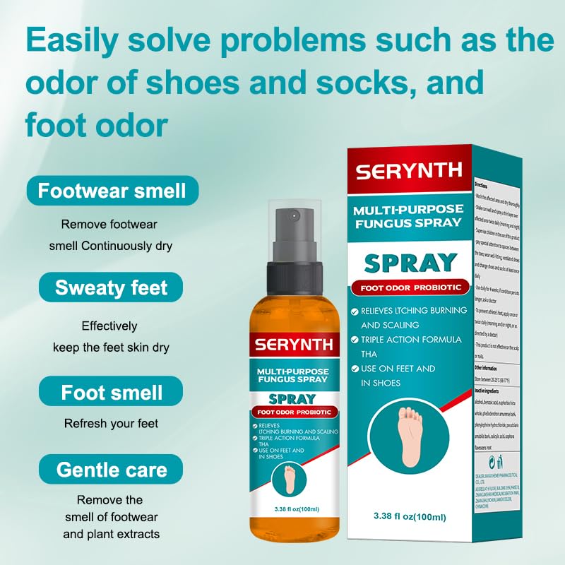 SERYNTH Sport shoe deodorizer spray used inside athletic footwear.