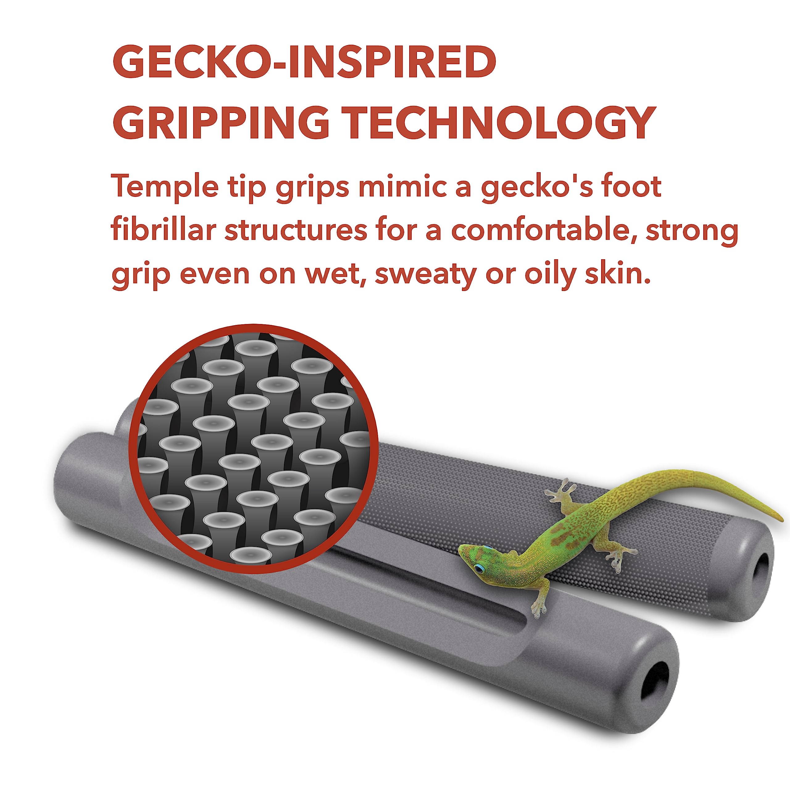 Gecko-foot mimics fibers provide grip even in wet conditions.