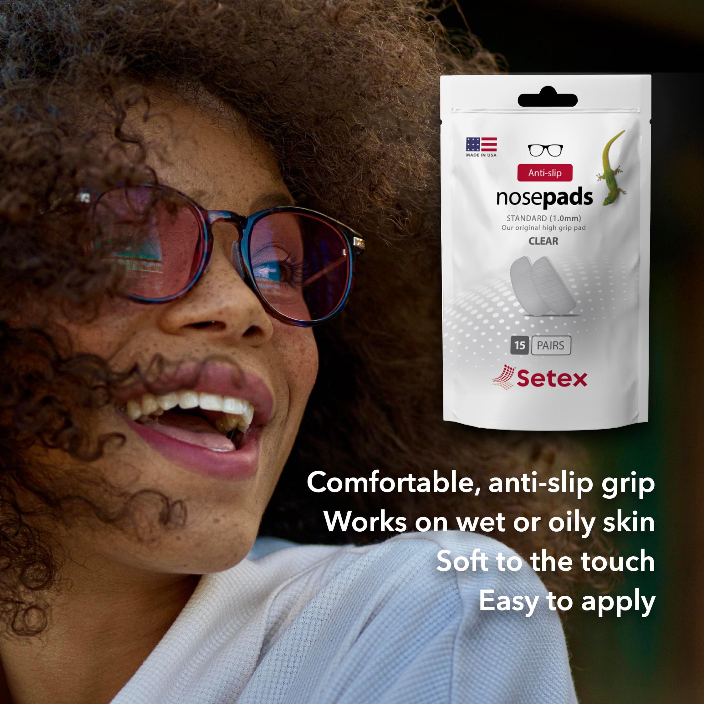 Setex Gecko Grip nose pad designed for plastic frames and various eyewear.