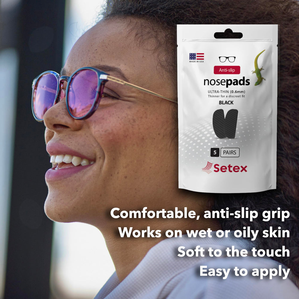 Setex Gecko Grip nosepad on glasses with fiber detail demonstrates strong grip on moisture