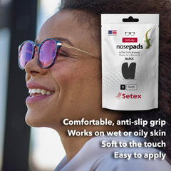 Setex Gecko Grip nosepad on glasses with fiber detail demonstrates strong grip on moisture