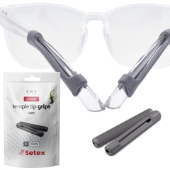 Setex Gecko Grip temple tip sleeve on glasses for secure fit.