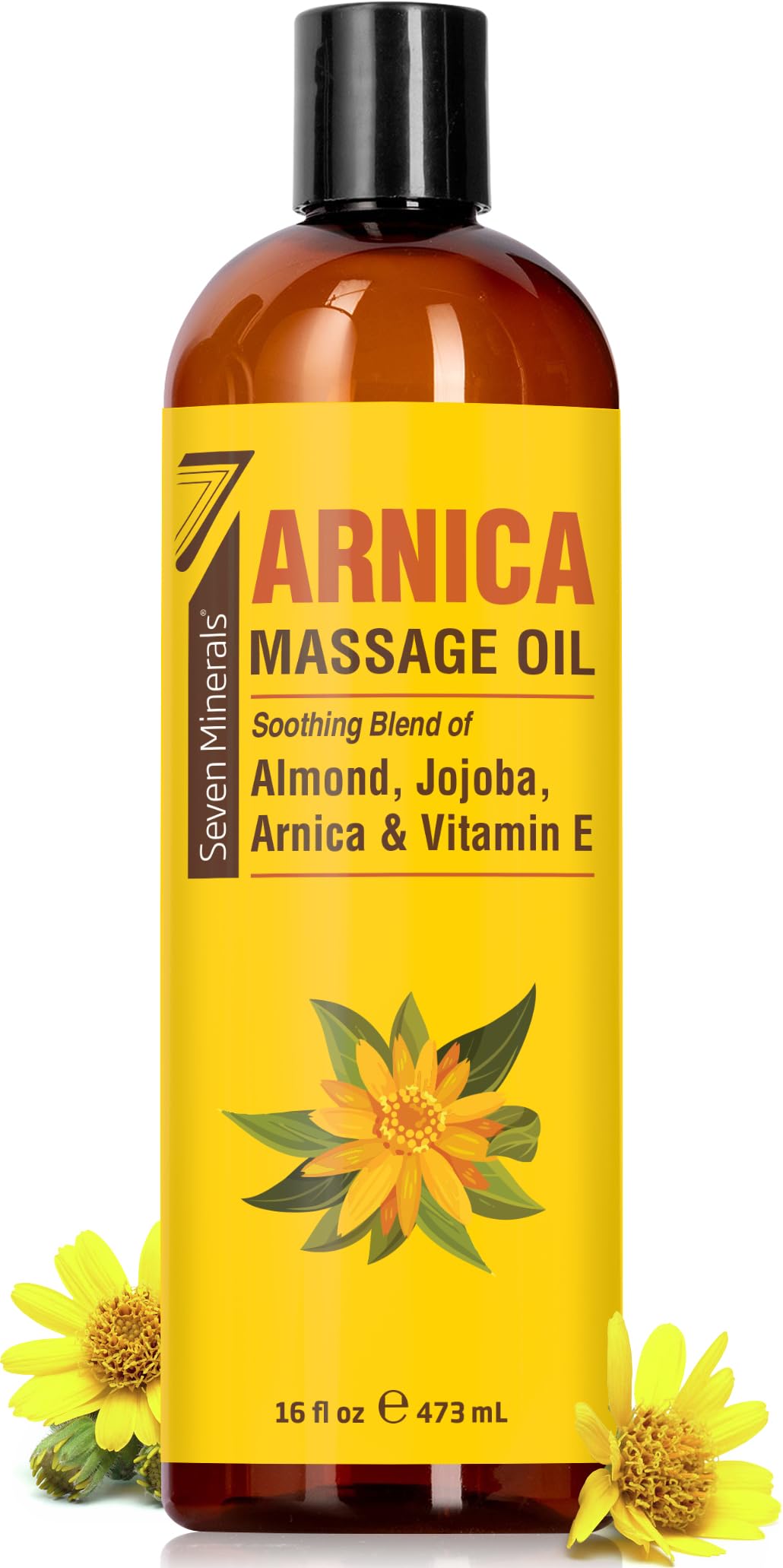Seven Minerals Arnica massage oil bottle for deep tissue massage