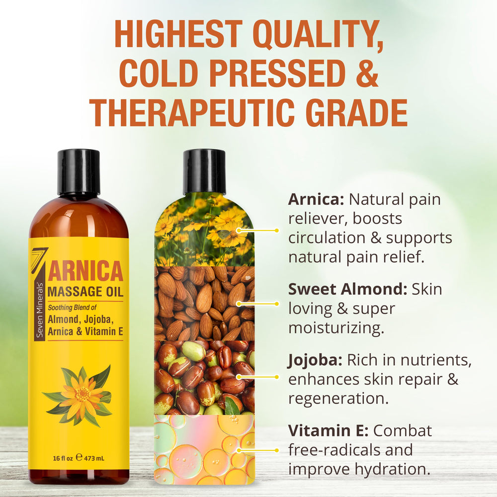 Seven Minerals Arnica oil used in home massage for recovery