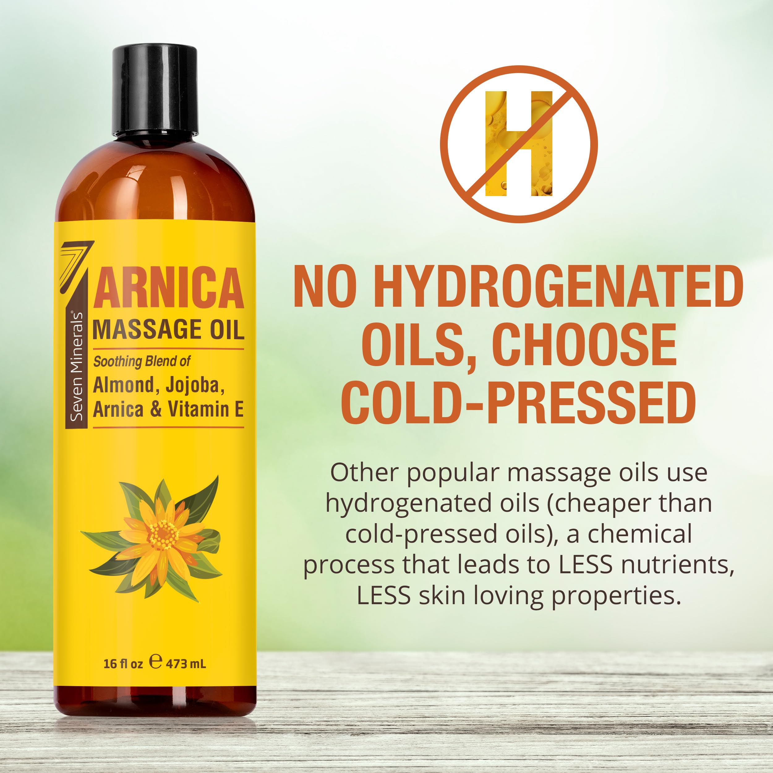 Seven Minerals Arnica oil on skin during a relaxing massage