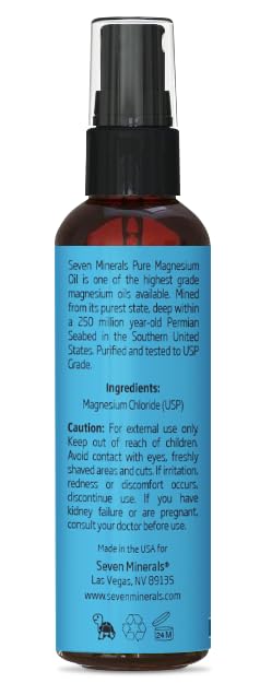 Seven Minerals magnesio puro, origen en Estados Unidos, ideal para uso diario en piel.