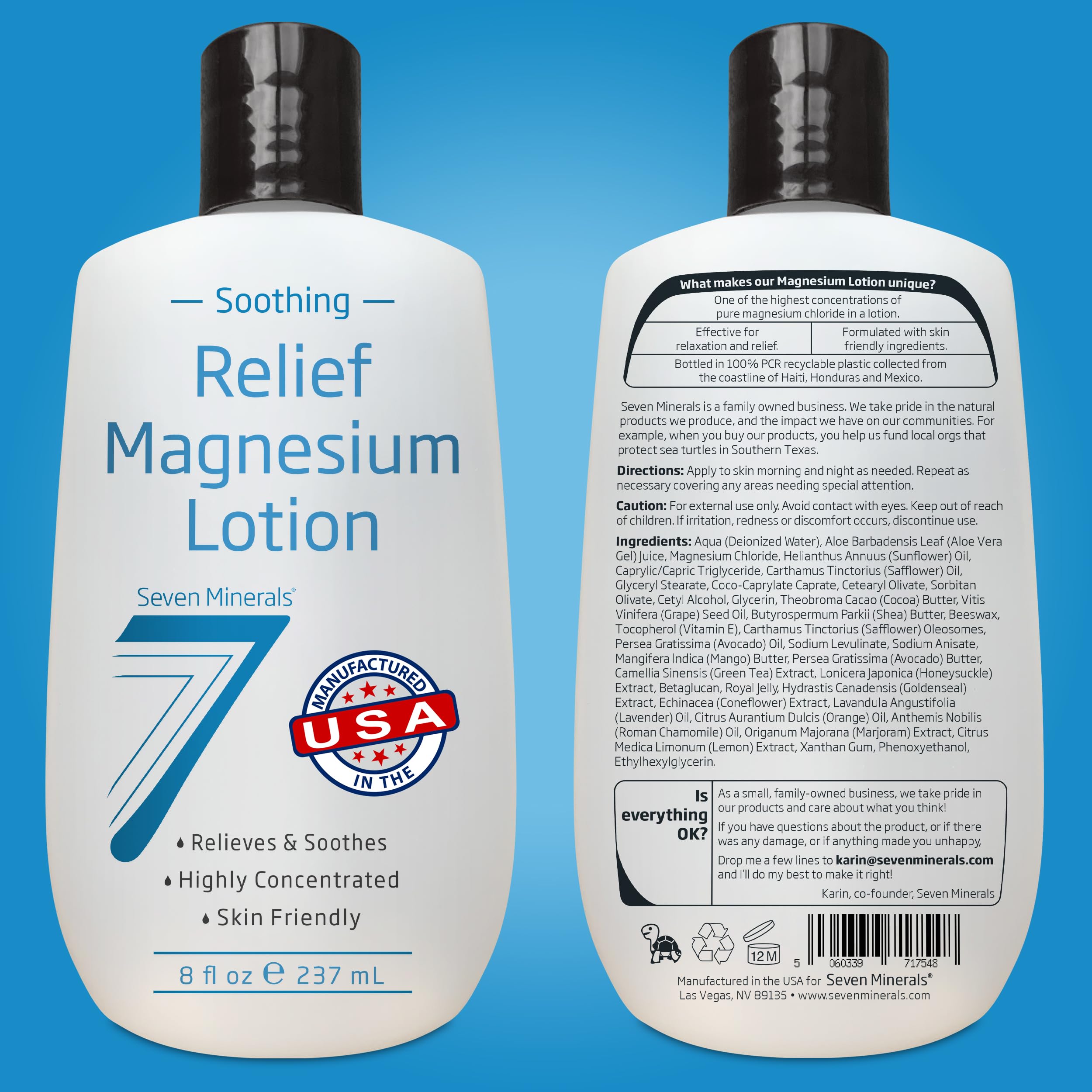 Seven Minerals magnesium lotion 8 oz packaging for home use