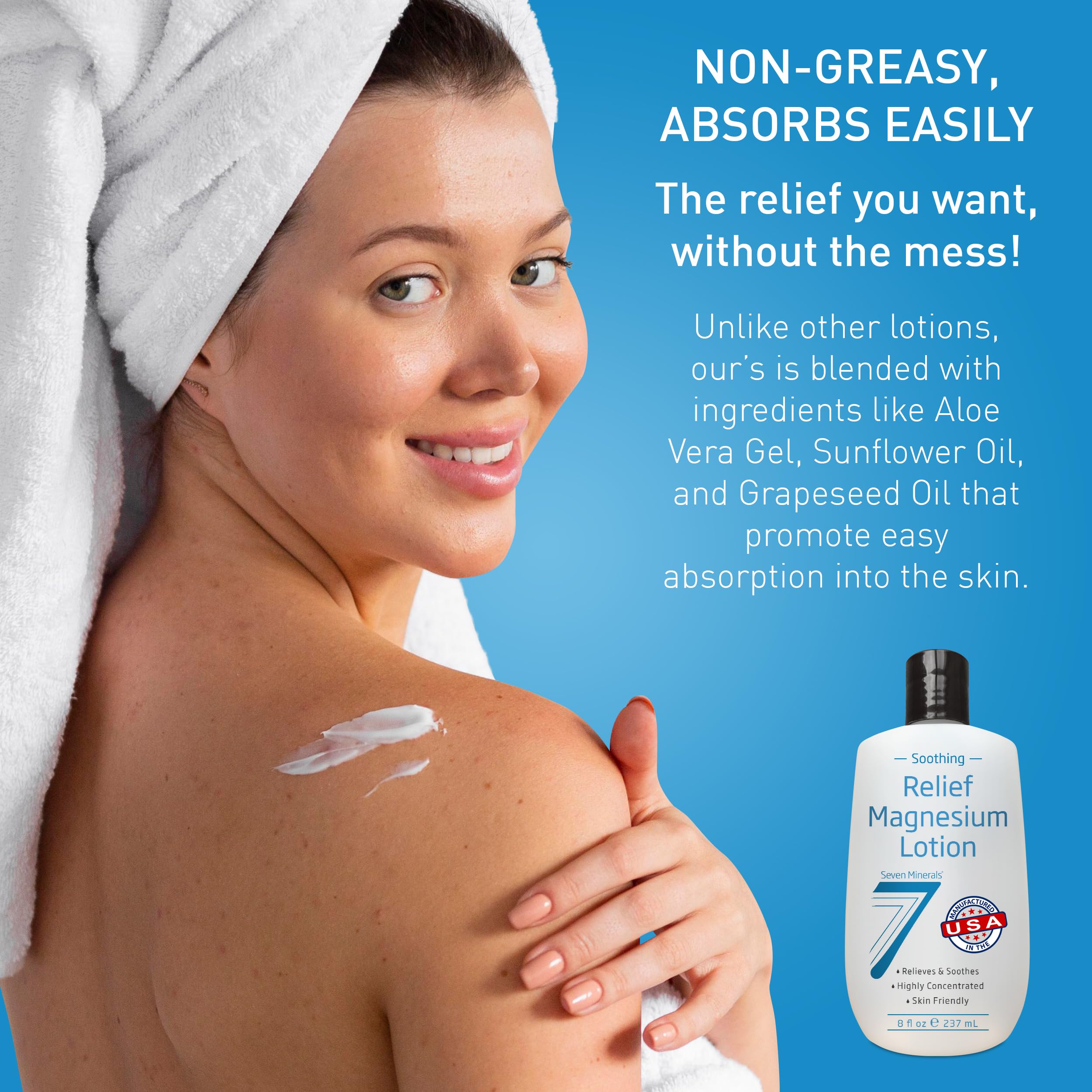 Seven Minerals lotion demonstrates fast absorption with no greasy residue