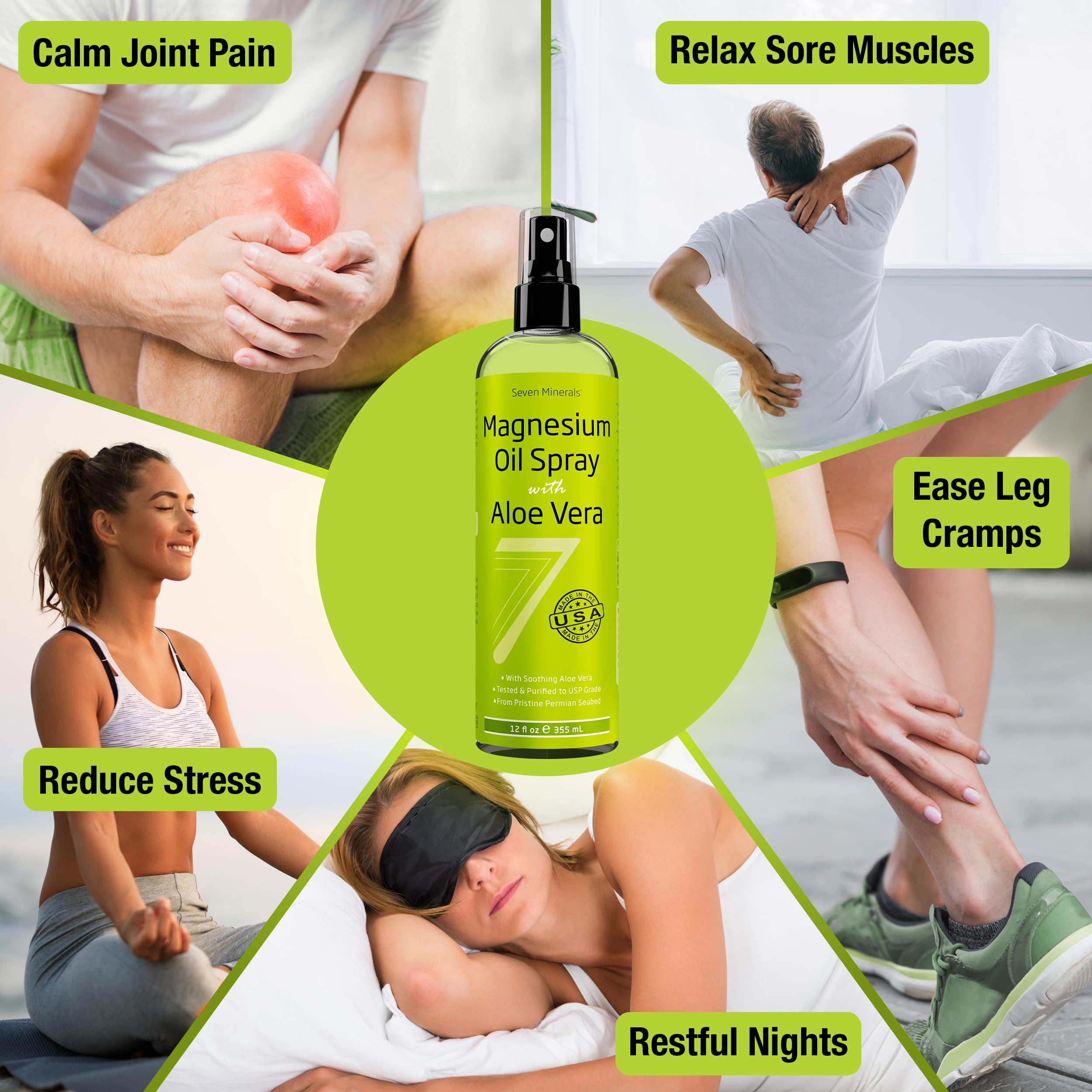 Seven Minerals magnesium oil spray application mist for easy, targeted use during routines
