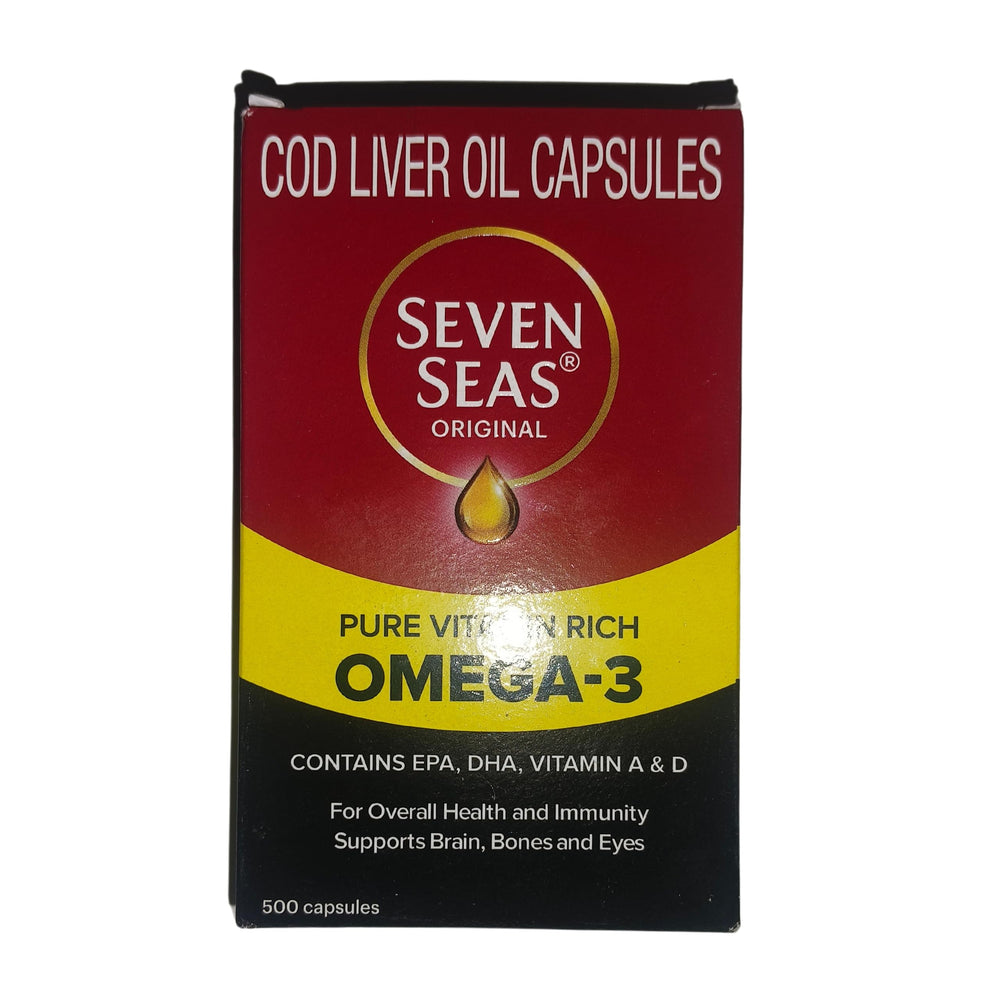 Close-up of Seven Seas Cod Liver Oil Capsules for easy daily use