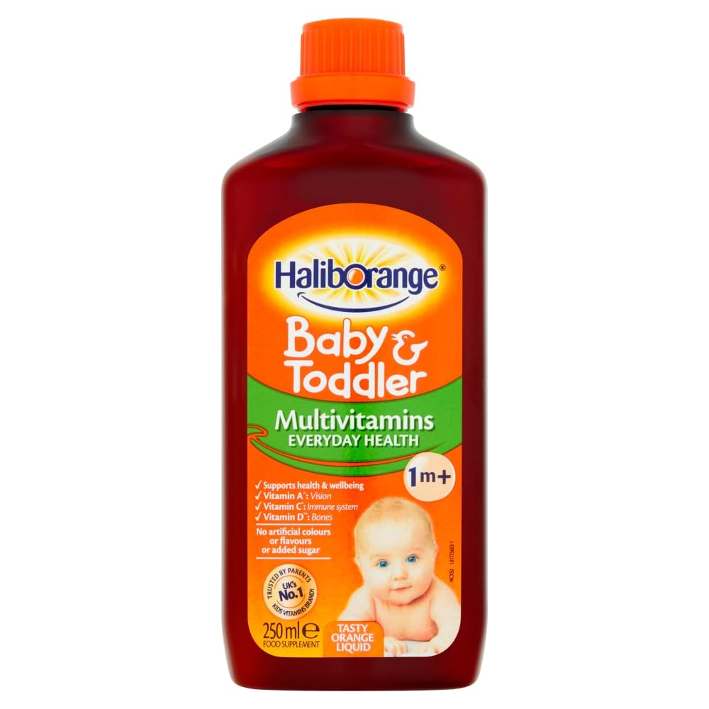 Seven Seas Haliborange bottle with orange-flavour liquid supports daily child nutrition and growth