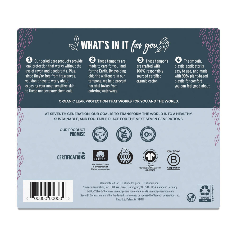 Seventh Generation comfort applicator detail showing smooth plant-based design