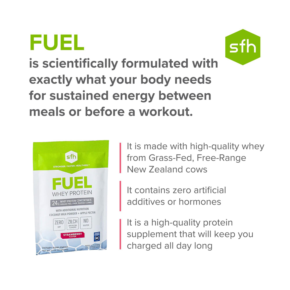 SFH Fuel ingredients label highlights grass-fed whey and natural ingredients
