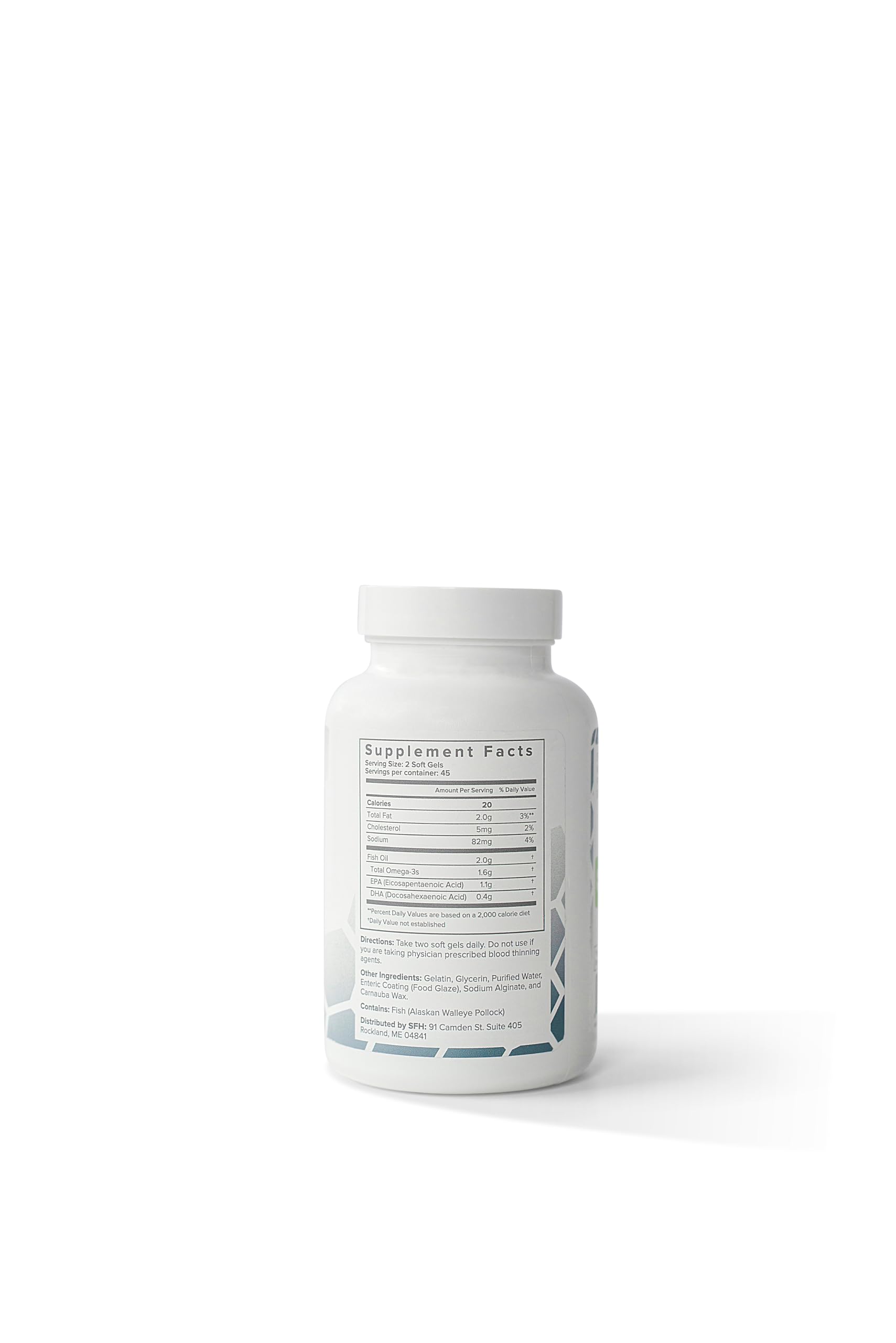 SFH Super Omega-3 bottle and label highlighting sustainable sourcing.