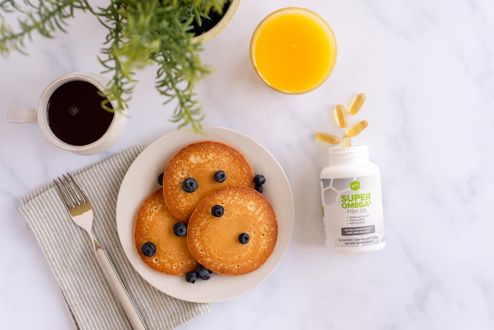 SFH Super Omega-3 bottle on shelf signaling premium concentration.