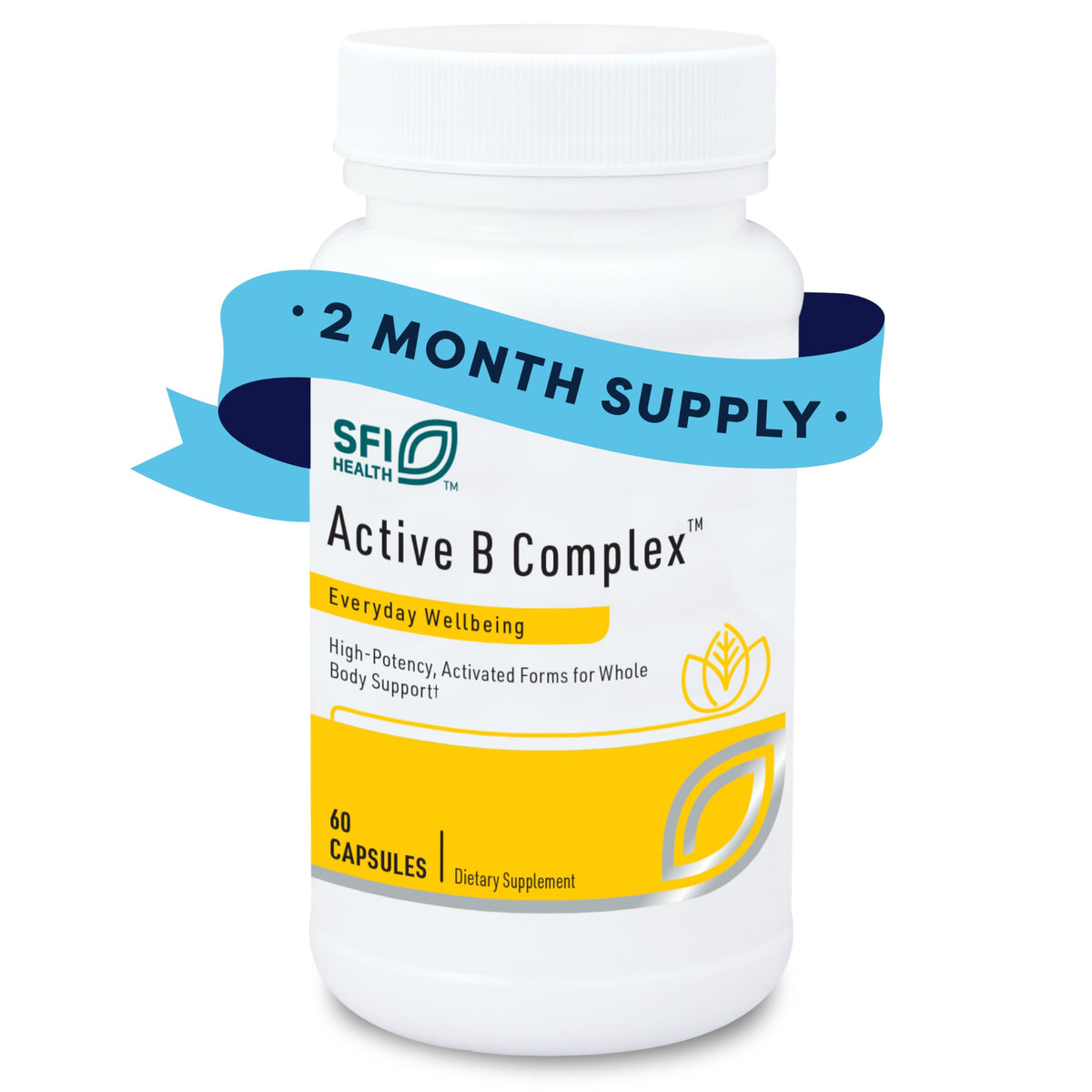 SFI Health Active B Complex bottle front highlighting methylated B vitamins for energy support