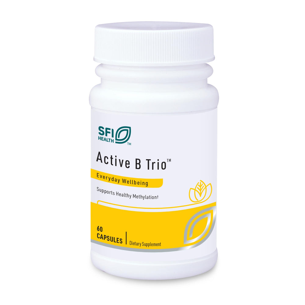 SFI Health Active B Trio bottle label highlights absorption-ready B vitamins