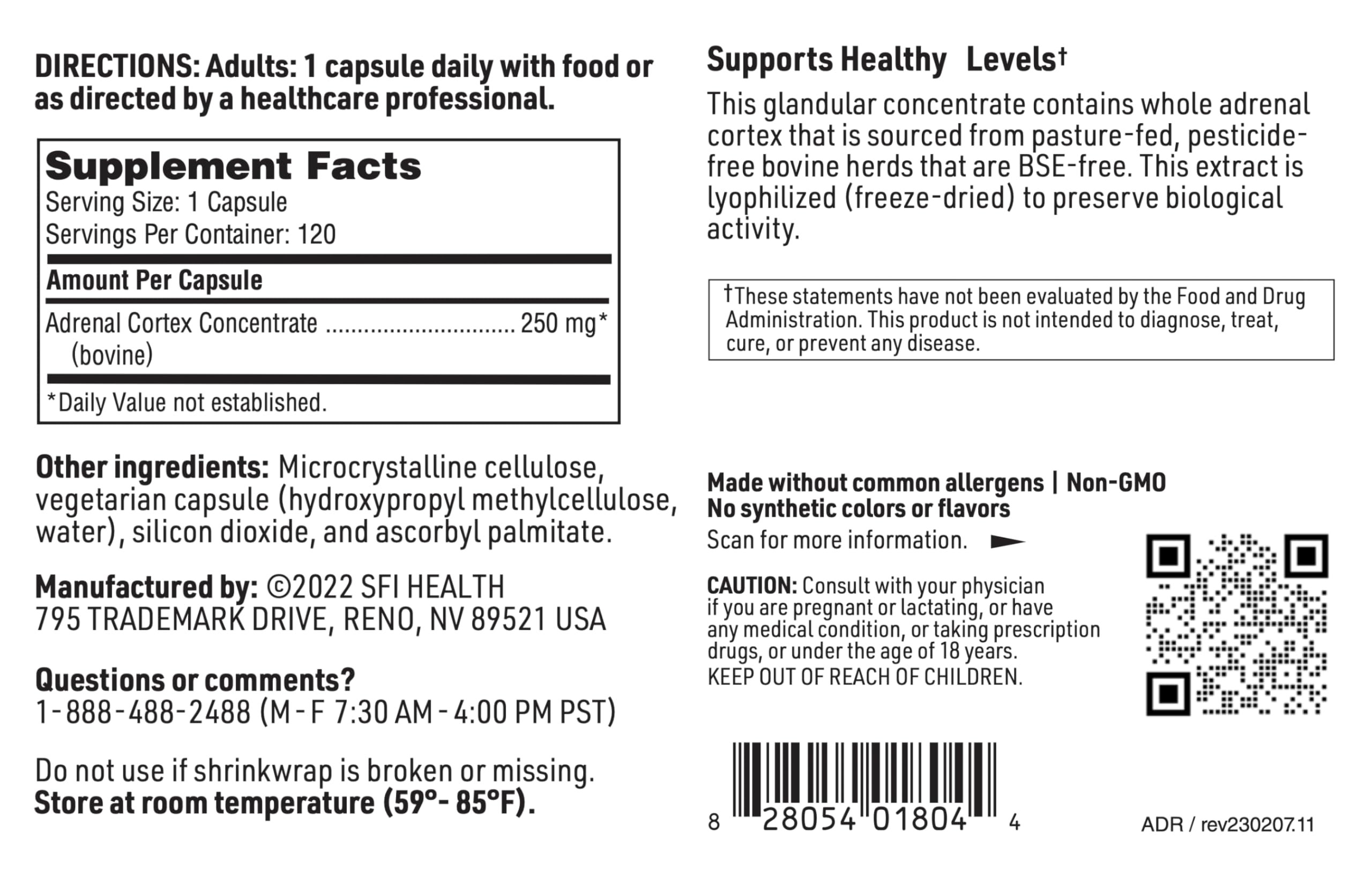 SFI Health Adrenal Cortex 120 capsules offer convenient daily supplementation