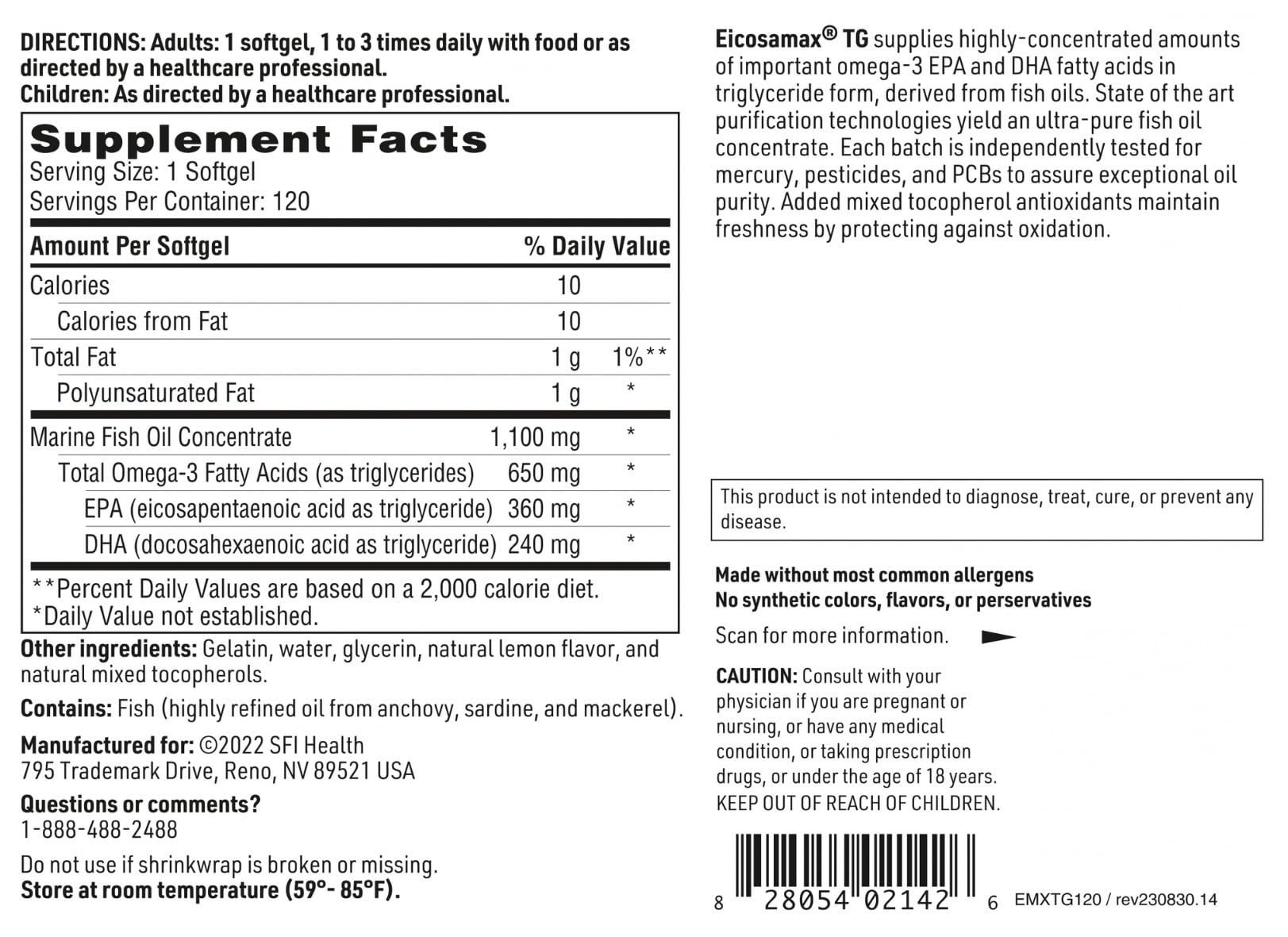 SFI Health Eicosamax TG antioxidant blend preserves freshness and potency over time.