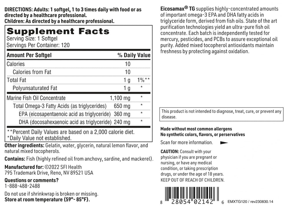 SFI Health Eicosamax TG antioxidant blend preserves freshness and potency over time.