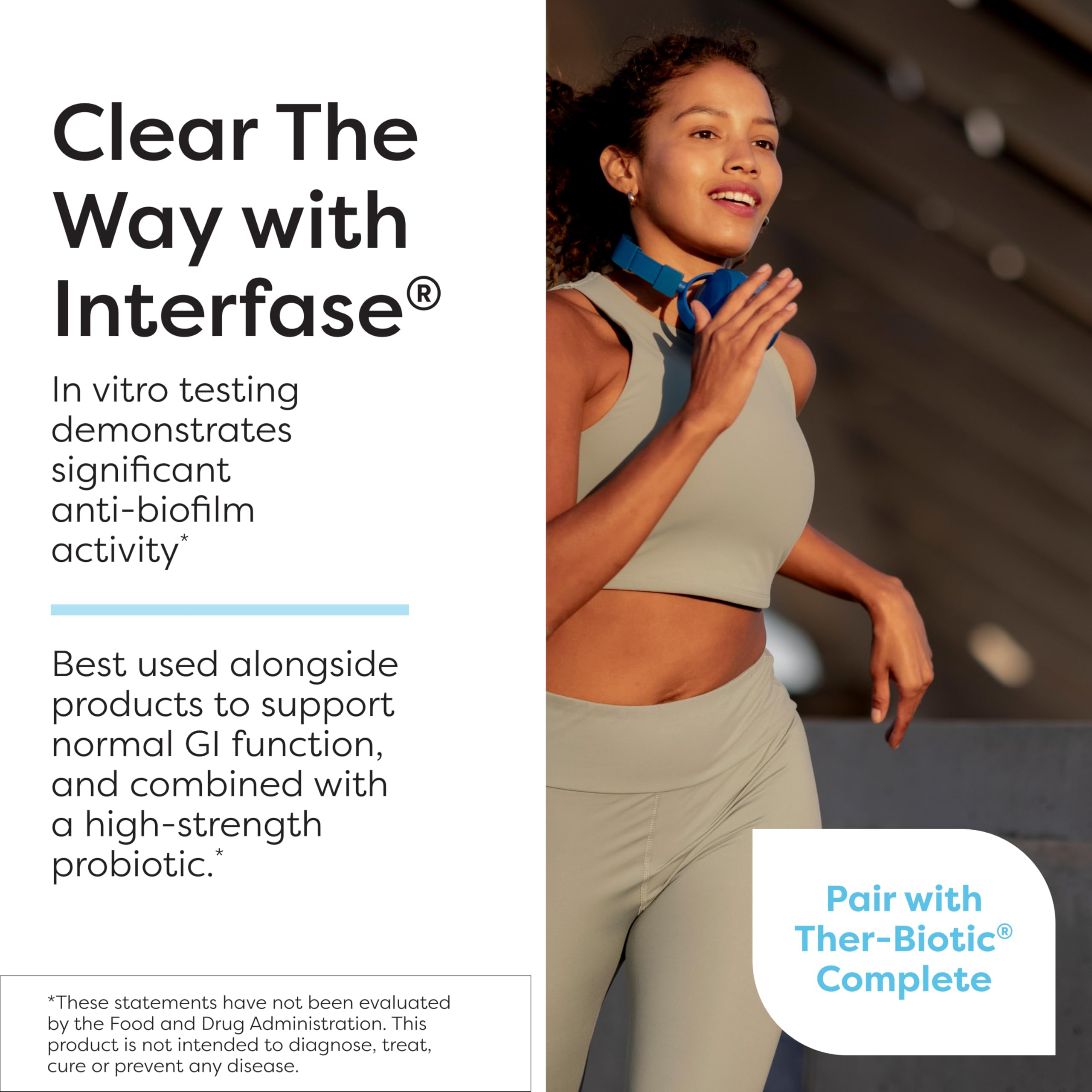 SFI Health Interfase Plus bottle pour indicating convenient dosing for daily use.