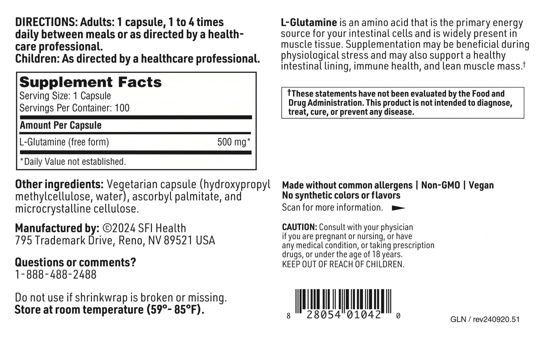 Klaire L-Glutamine allergen-free seal on bottle.